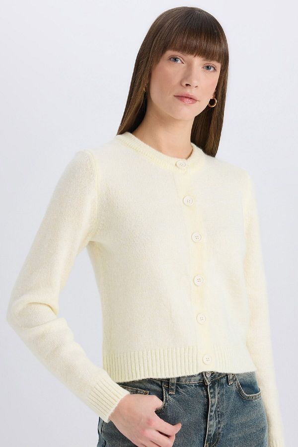 DeFacto-Regular Fit Crew Neck Basic Plain Button Knitwear Cardigan E3654Ax25Sp 1
