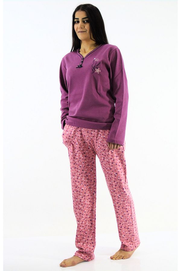 mefa-Collar Buttoned Interlock Pajama Set 1