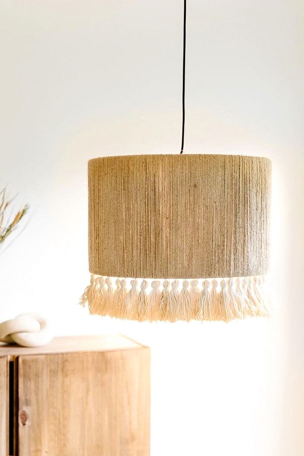 NAYSco-Long Bohemian Rustic Chandelier - Wicker and Tassel 1