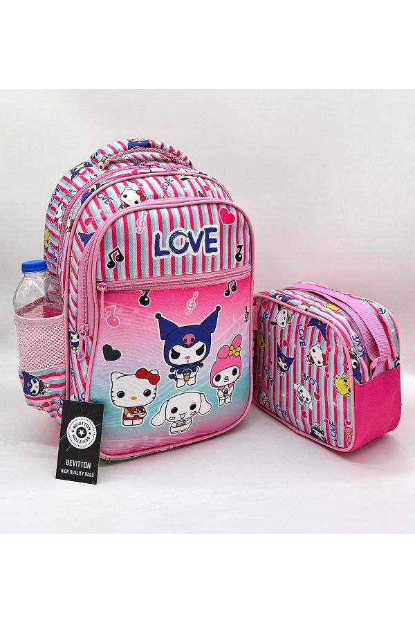 Bevitton-First School Bag - Set of 2, Character Pattern, Colorful Fuchsia, Girls' Set 1