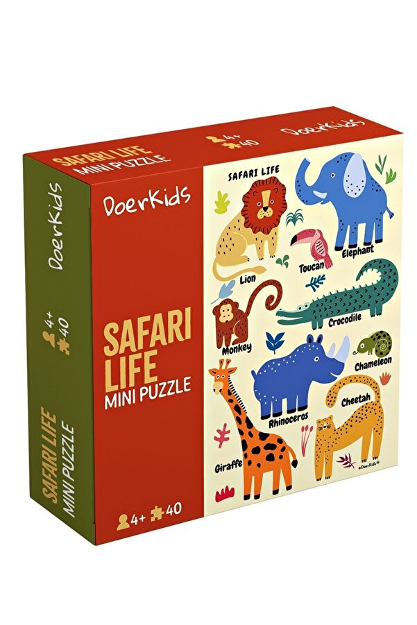 DoerKids Safari Vahşi Hayvanlar Mini Puzzle | 3-7 Yaş - 40 Parça