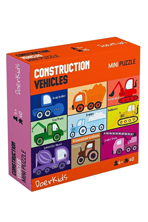 DoerKids Inşaat Araçları Iş Makinaları Mini Puzzle | 40 Parça 4 Yaş