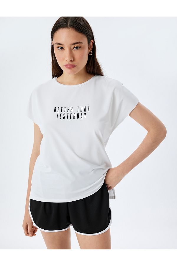 Koton-Tricou sport cu imprimeu cu slogan cu decolteu rotund 1