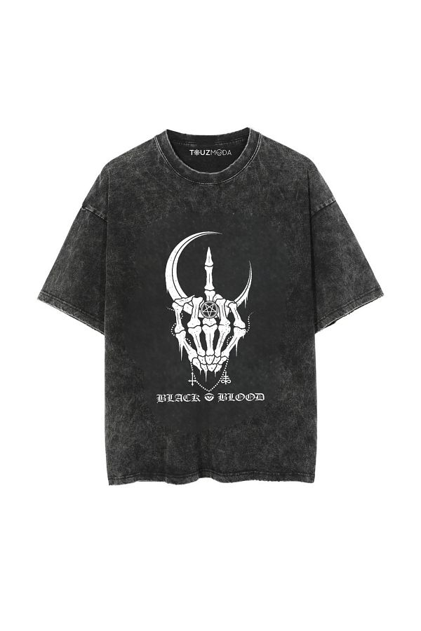 Touz Moda-Tricou oversize unisex cu imprimeu Black Blood Series Rock 1