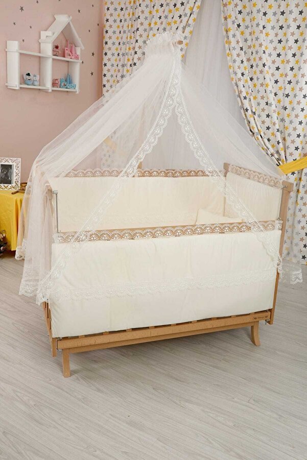 BebeK on For Elyeza Krem Fransız Dantelli ahşap beşik her şey dahil 60x120 cm
