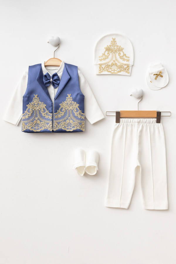 Ponpon Baby Erkek Bebek 6 Parça Lüks Mevlüt Takımı /sünnetlik Bebek Hediyelik