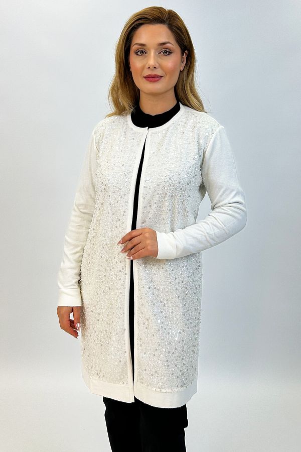 Ayda Triko-Crew Neck Front Sequin Embroidered Knitwear Cardigan 1