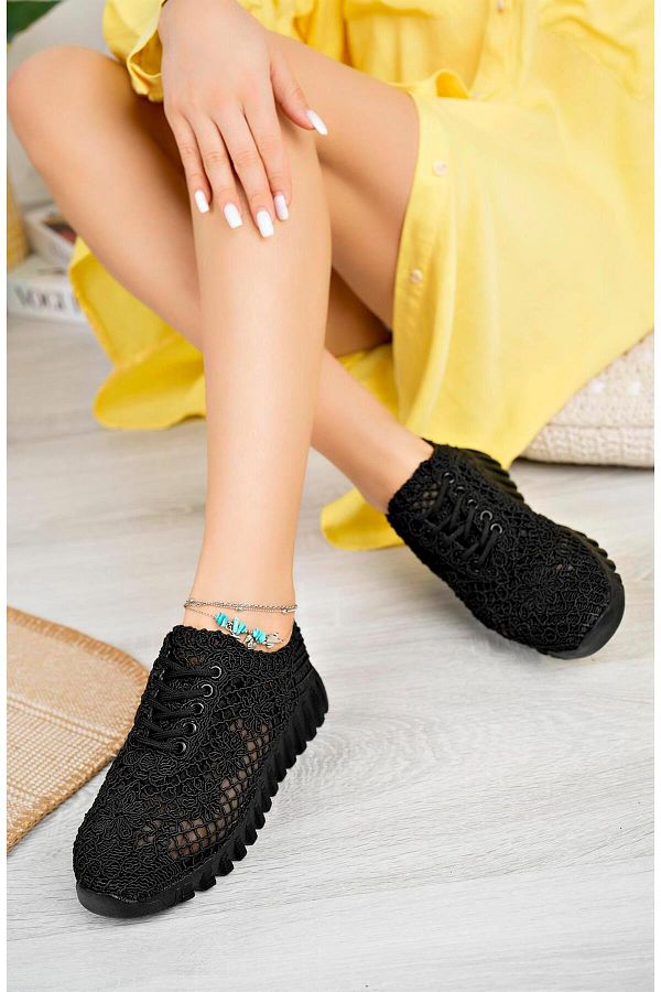 Aymood-Black Sneakers - Mesh Patterned, C Model Textile 1
