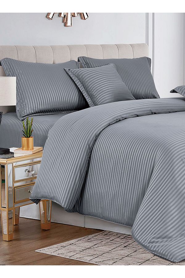 Generic-Hotel Stripe soft Comforter Set, Single Size (160X210 CM) 4 Pieces, Horizontal Striped Pattern 1