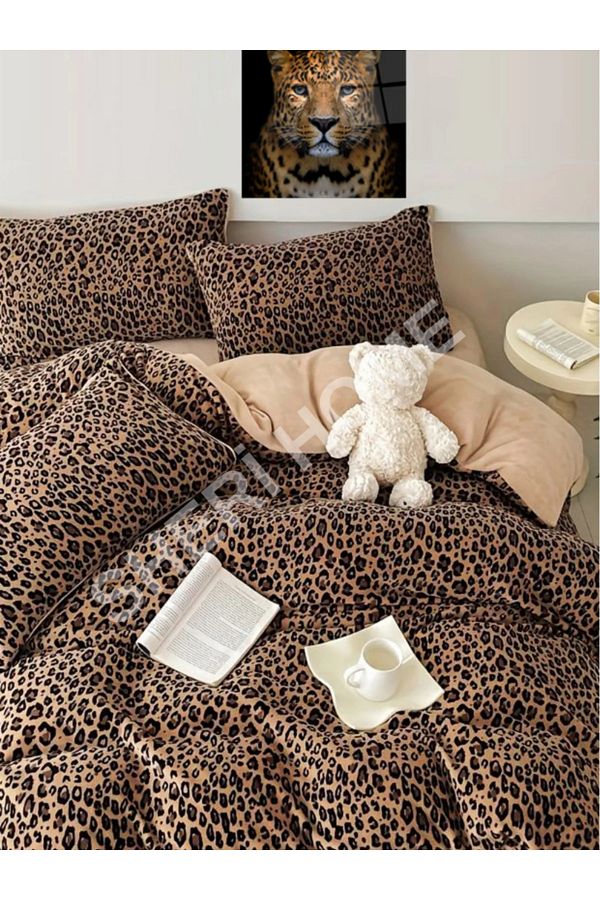 Sheri Home-Double Leopard Print Duvet Cover Set - Elastic, 100% Cotton 200X220 1