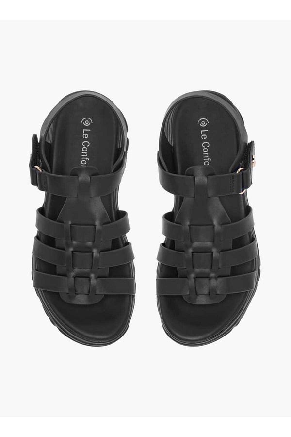 Le Confort-Solid Chunky Sole Strap Sandals with Hook and Loop Closure 1