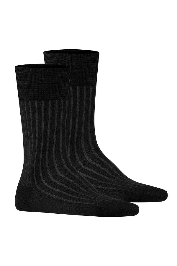 FALKE-Herren Socken 2er Pack - Shadow, Strümpfe, Baumwolle, Logo, lang, einfarbig 1