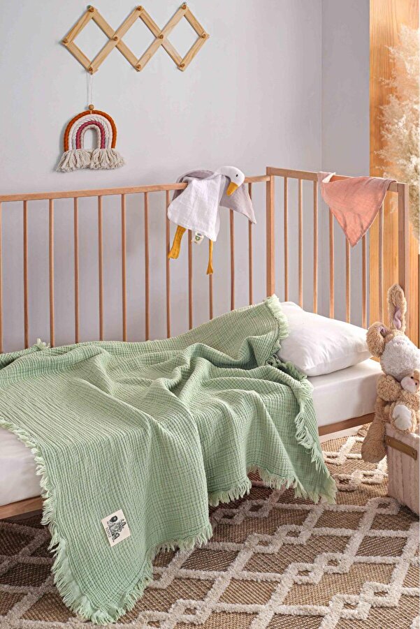 Kibele Haki 4 Katlı Müslin Püsküllü Bebek & Çocuk Battaniyesi %100 Pamuk 110*110