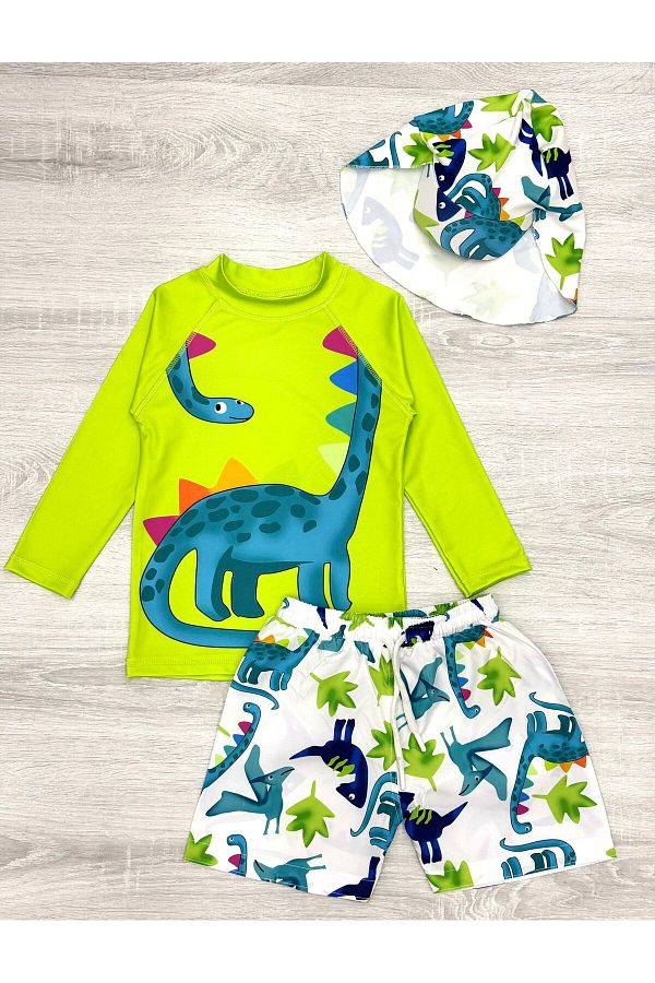 My Kids Wear-طقم ملابس سباحة مع شورت بحر منقوش عليه شخصية بونيه للحماية من الشمس 1