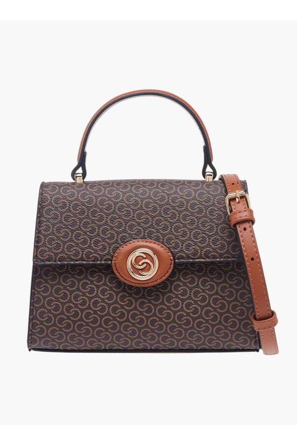 Celeste-Monogram Print Satchel Bag with Button Closure and Adjustable Strap 1