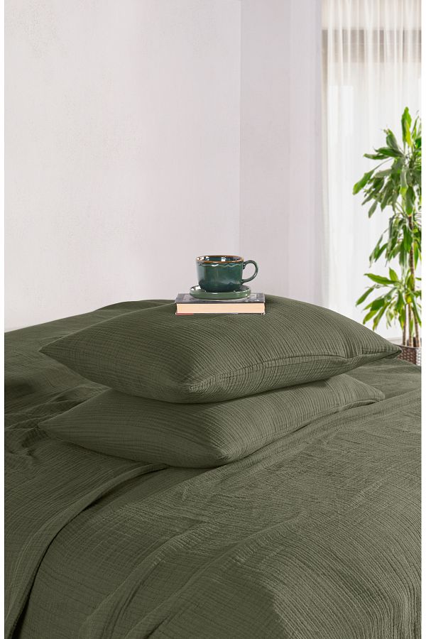 MYLASA HOME-Definite Patterned 2-Piece Muslin Pillow Case 50 X 70 Cm-Khaki 1