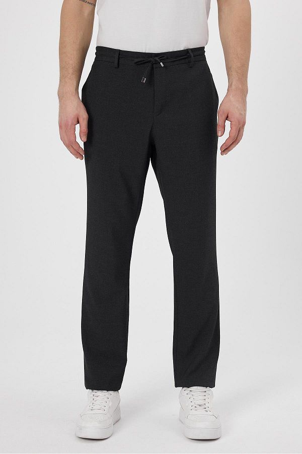 odelon-Men's Anthracite Slim Fit Jogger Pants - Comfortable, Drawstring Zip-Up and Lycra 1