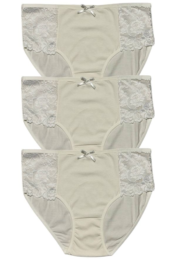 Gizli Butik-Set de chiloți cu fundă din dantelă de bumbac, culoare ecru, 3 piese 1