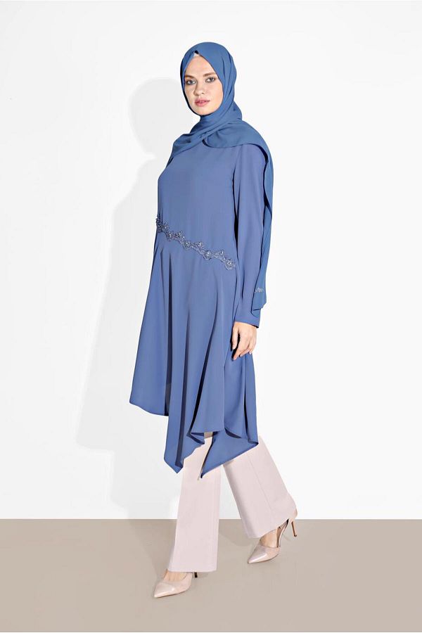 TRENDTESETTÜR-Women's Navy Blue (NDIGO) Asymmetric Cut Tunic 4250 1
