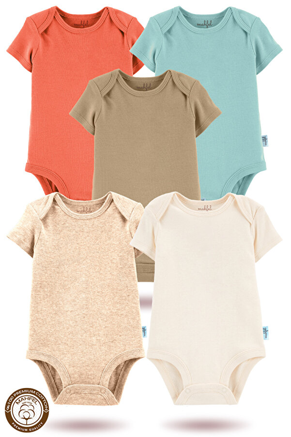 MAHFEL 5'li Organik Baskısız Kısa Kollu Bebek Body Zıbın