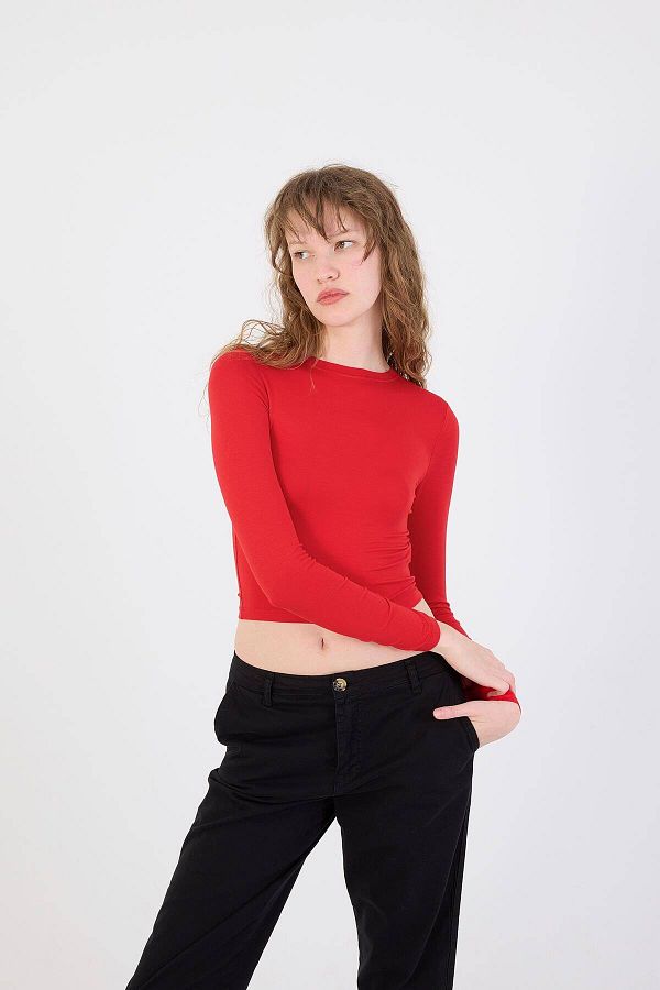 Addax-Crew Neck Basic Blouse B1480-S3 1