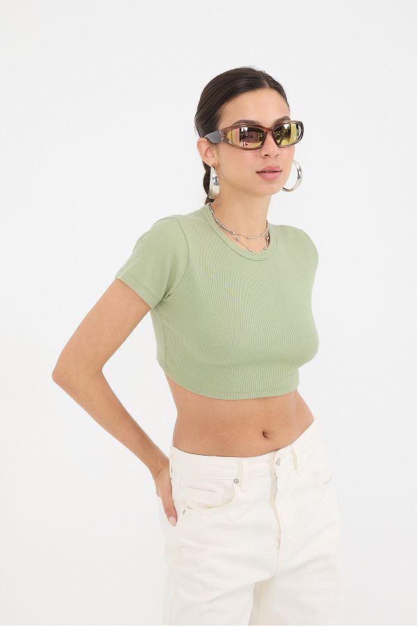 Addax-Crew Neck Ribbed Modal Crop T-Shirt P16125-X8 1