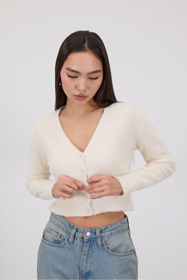 Addax-Soft Textured Buttoned Crop Cardigan H3339-A2 1