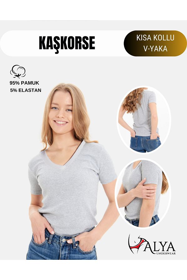 ALYA UNDERWEAR-Bluză camisole elastică și bumbac cu decolteu în V - mânecă scurtă, corp gri Melange 1