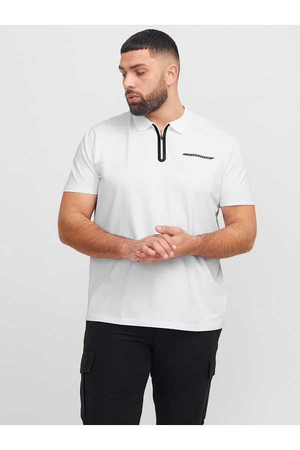 Jack & Jones-Jack Jones Men's White Plus Size Polo T-Shirt - Jcofusion Pıque Ss Pls 12278562 -01 1