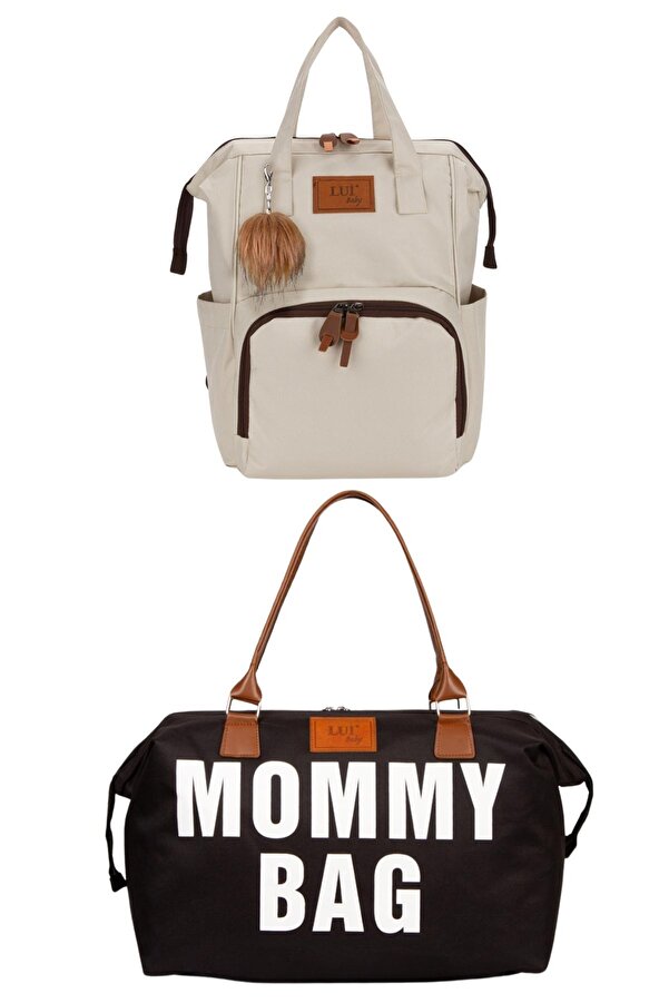 Lui Baby Anne Bebek Bakım Sırt Çantası Askı Aparatlı Ve Mommy Bag Omuz Çantası Anahtarlık Hediyeli 2'li Set