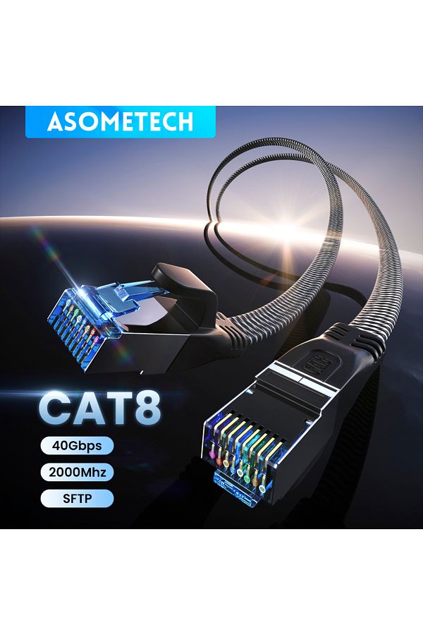 ASOMETECH-كابل إيثرنت Cat 8 بطول 1 متر بسرعة 40 جيجابت في الثانية للألعاب بسرعة عالية 2000 ميجاهرتز Sstp Cat 8 Ethernet Cable Rj45 Network For P 1
