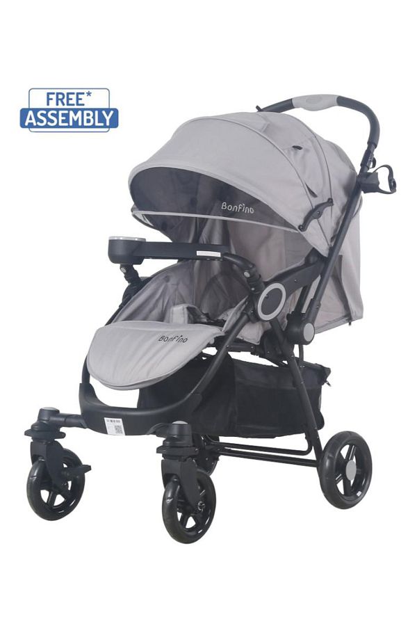Bonfino-Helios Stroller with Shock Absorbent Wheels, Multi-Recline, Mosquito Net - Grey 1