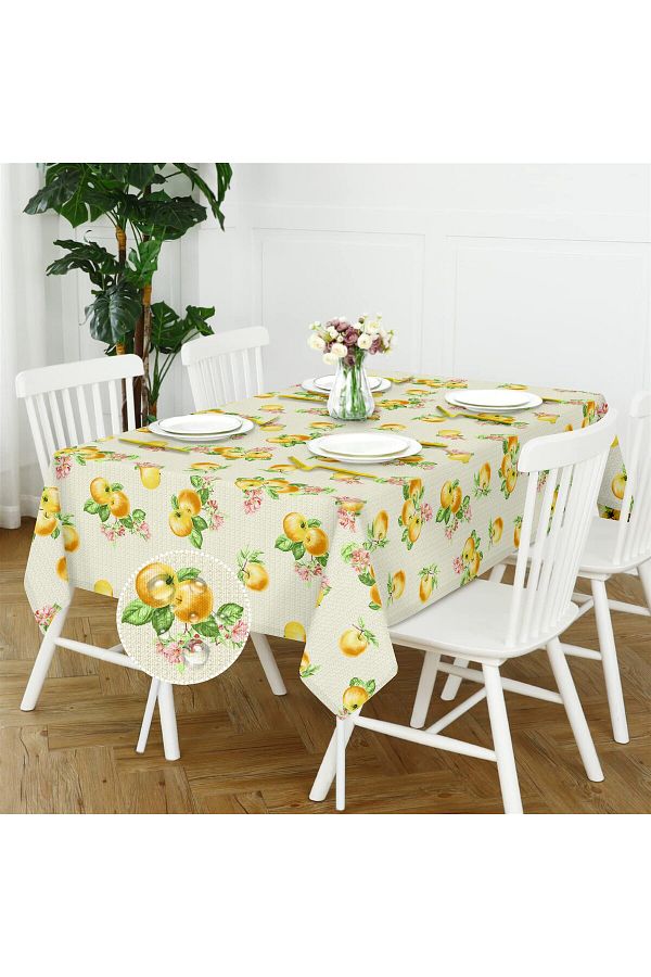 Evim-Yellow Apple Pattern - Liquid Proof and Resistant Tablecloth 1