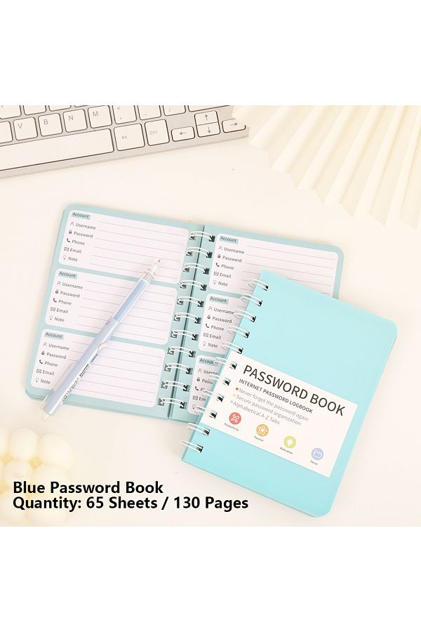 Choice-Blue Password Book 65 Sheets Simple Pvc Hardcover Coil Password Book Advanced Address Password Manag 1
