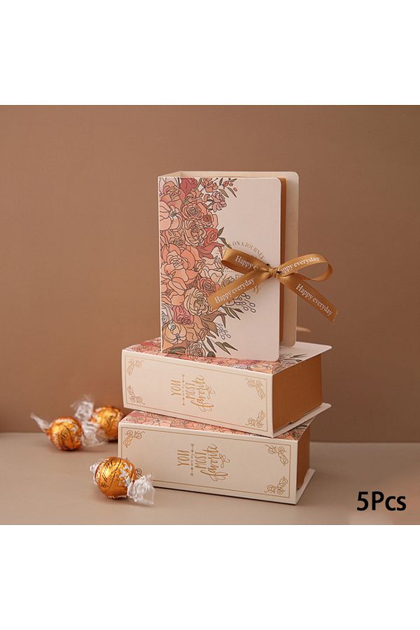 Choice-13x4.5x9 سم 5 قطع على شكل كتاب مع شريط من الورق المقوى علبة تغليف هدايا الشوكولاتة والحلوى لحفل الزفاف 1