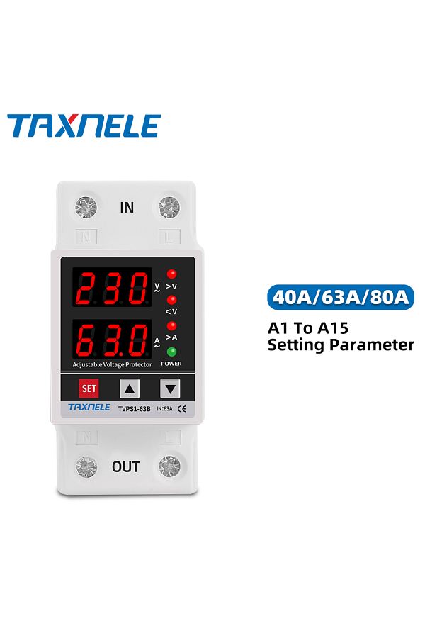 TAXNELE-40a Dual Display 40a 63a 230v Din Rail Adjustable Digital Over Under Voltage Relay Surge Protector 1