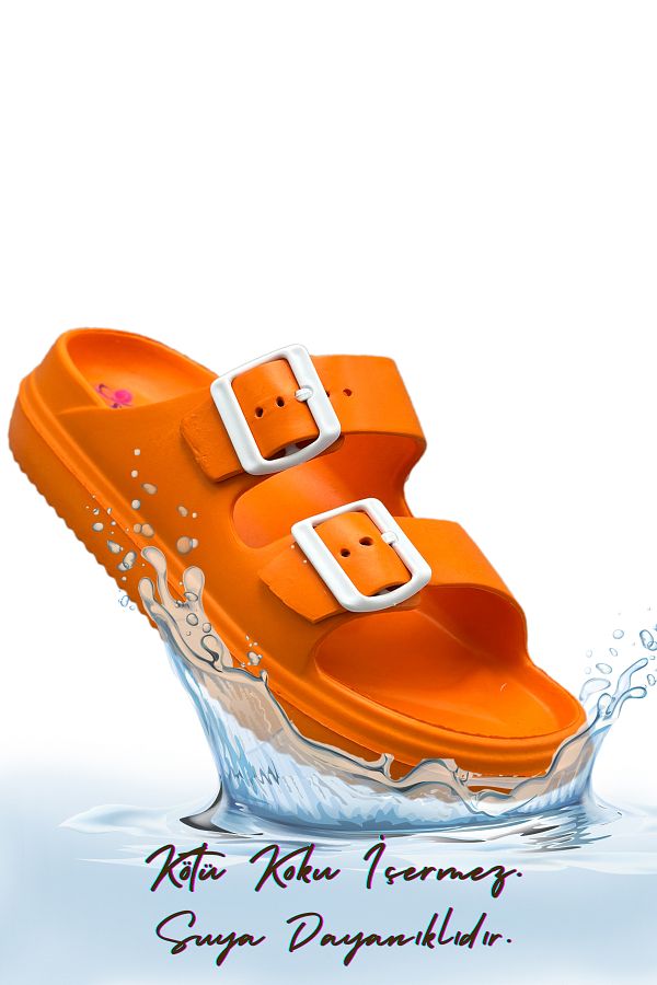 sermoda-Papuci portocalii Eva cu cataramă dublă de vară pentru plajă și piscină - lavoar 1