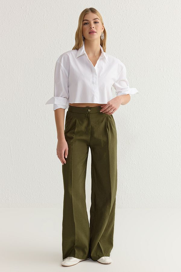 Trendyol Collection-Khaki Modal Wide-Leg Pants - Soft Tuşel Twoss25Pl00004 1