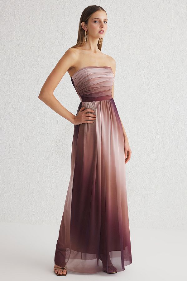 Trendyol Collection-Mehrfarbiges A-Linien-Abendkleid mit Bügelform und Tüll-Strickkleid 1