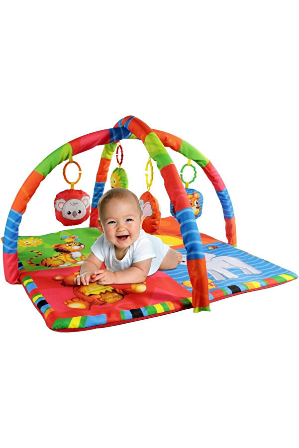 Babymol Bebek Neşeli Hayvanlar Oyuncaklı Oyun Halısı Minderi (KUTULU) Hediyelik Hediye 75x75 Cm