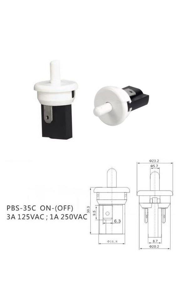 Hatfon Elektronik-Reverse Button Round White 20 mm 2 Pins Pbs-25C (Closed Contact) 1