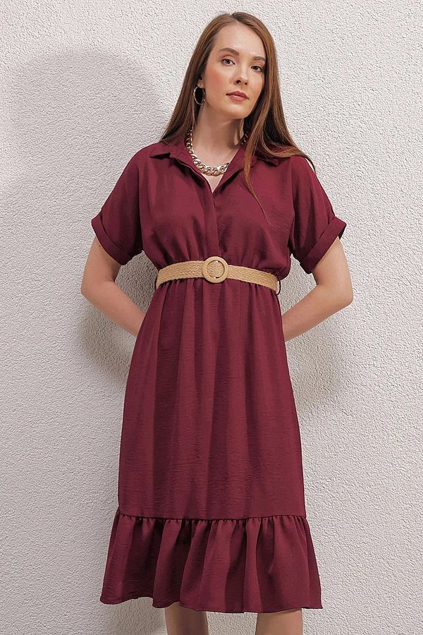 Bigdart-2292 Belted Dress - Claret Red 1