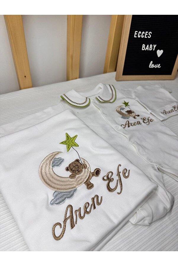 ECCES BB Nakışlı Yenidoğan Tulum Takım Zıbın Bebek Mevlütlük Takım