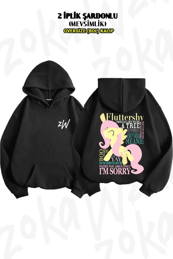 ZOKAWEAR Oversize the Many Words of Fluttershy Back Printed Hooded Sweatshirt (2 Thread)