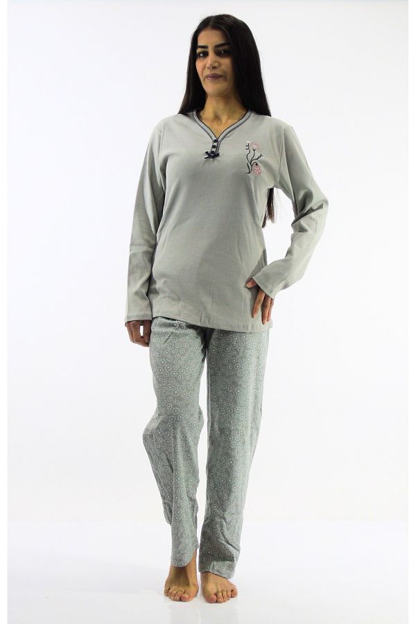 mefa-Collar Buttoned Interlock Pajama Set 1