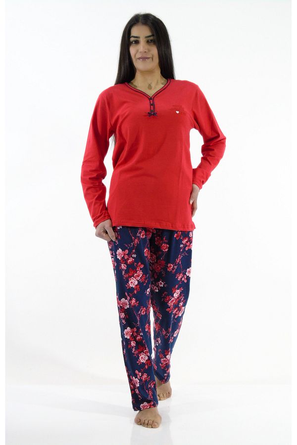 mefa-Floral Patterned Interlock Pajama Set 1