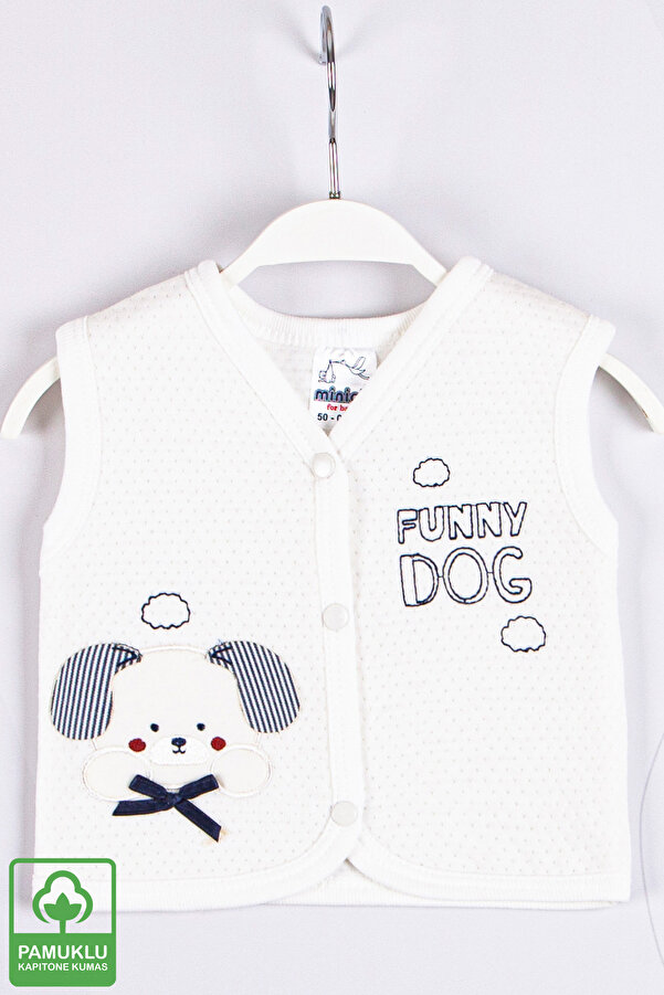 Miniel Unisex Bebek Mobil Kulaklı Köpek Nakışlı Organik Pamuklu 1-3-6-9 Ay Kapitone Bebek Yelek - Ek