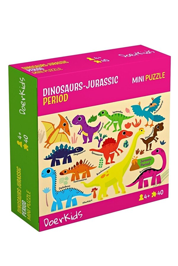 DoerKids Dinozorlar-jurassic Dönemi Eğitici-Öğretici Mini Puzzle | 40 Parça 3-7 Yaş