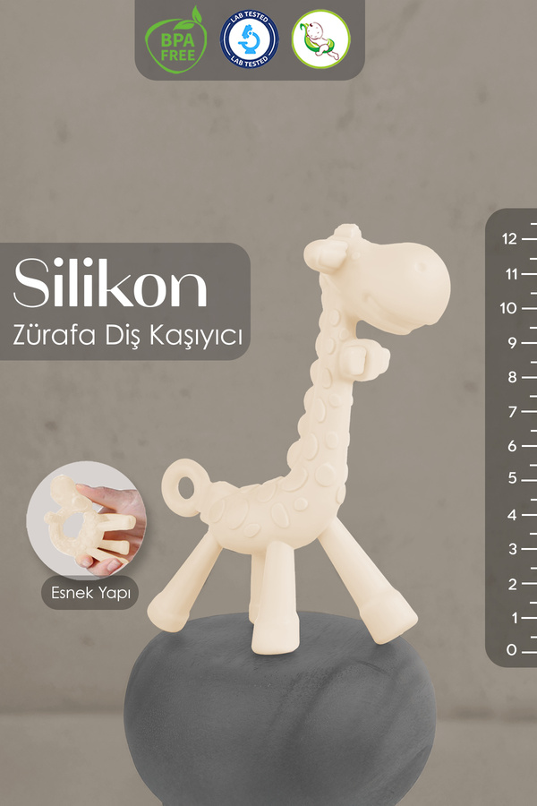 Meleni Baby Zürafa Silikon Diş Kaşıyıcı - Bebek Diş Kaşıyıcı Hayvan Figürlü Oyuncak Dişlik - Bej