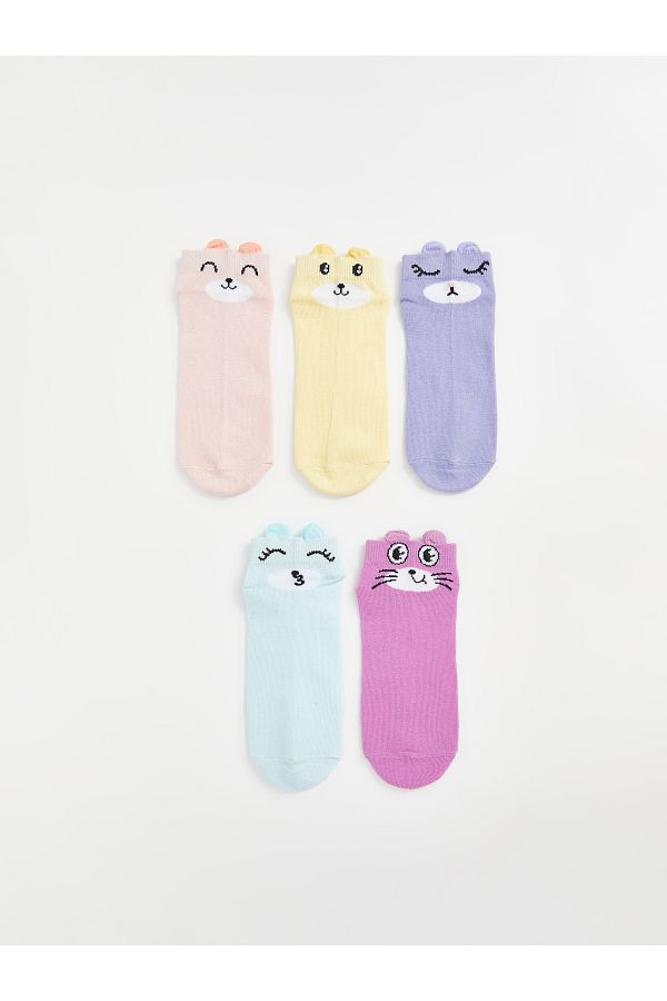 LC Waikiki-Set of 5 Patterned Girls' Booties Socks 1